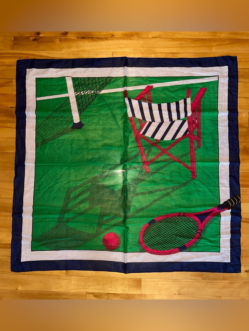Vintage Tennis Scarf Green Navy Red Racket Court Chair Preppy Square Novelty